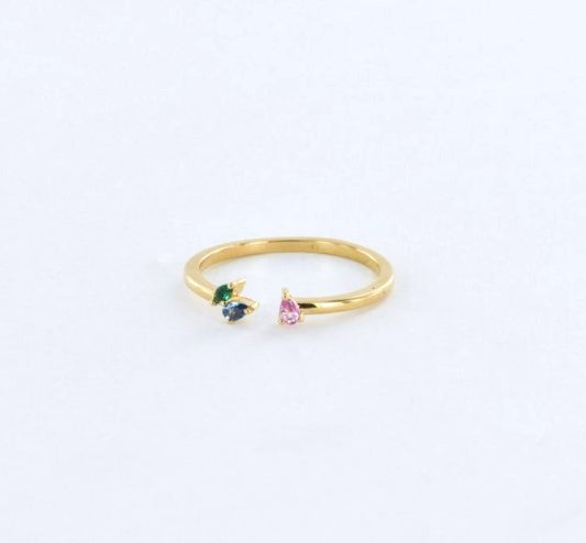 Bague Anneau Plaqué Or et Strass Multicolores