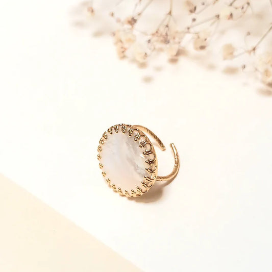 Bague Ajustable Dorée et Pierres Fines Nacre Sertie