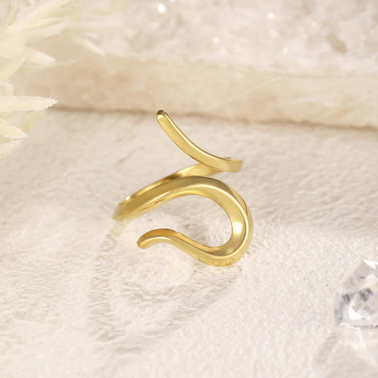 Bague Ouverte Acier Doré Serpent vu de profil