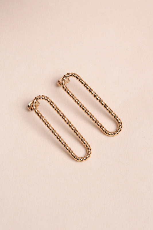Boucles d'Oreilles Rectangle Torsadé Doré