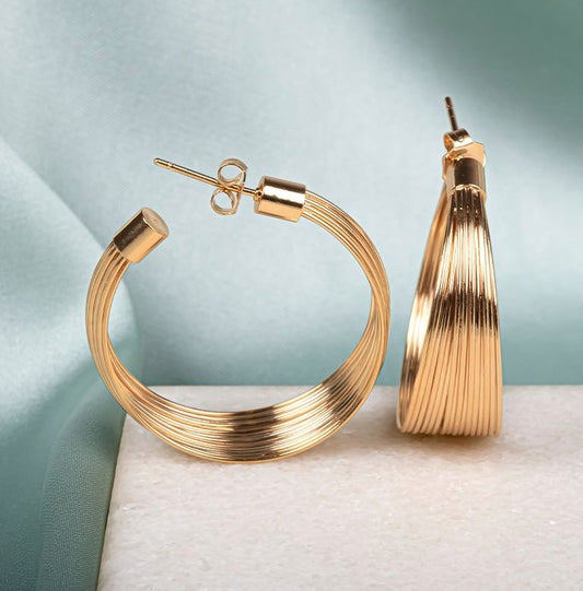 Boucles d'Oreilles Créoles Epaisses et Striés Plaqué Or