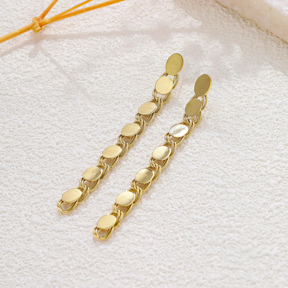 Boucles d'Oreilles Pendantes Disques Dorés et Maillons