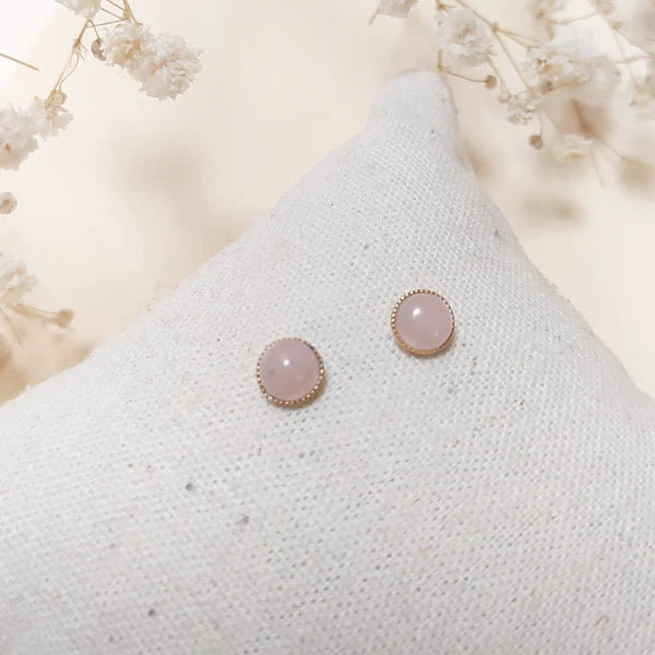 Puces d'Oreilles Doré et Pierres Fines Quartz Rose