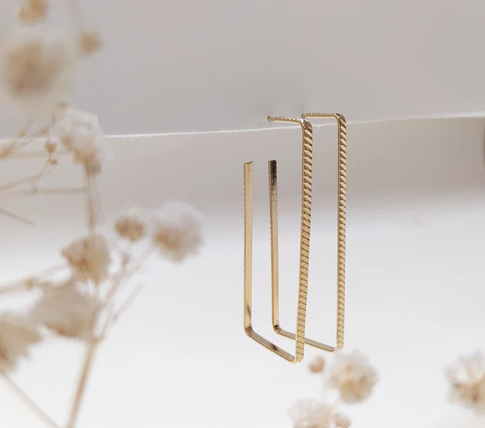 Boucles d'Oreilles Créoles Rectangles Dorées