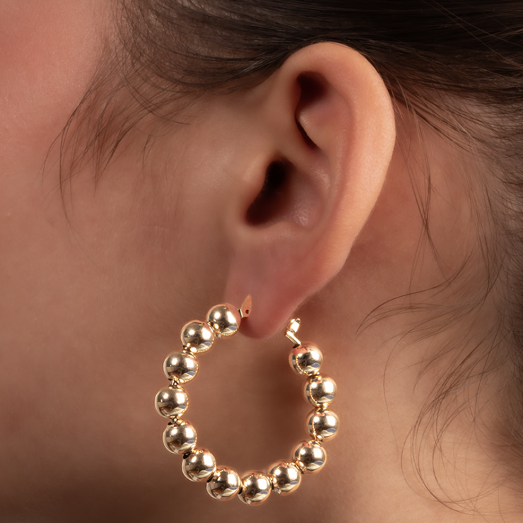 Boucles d'Oreilles Grandes Créoles et Billes Dorées
