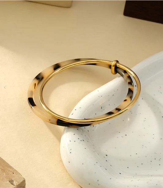 Bracelet Jonc 2 Anneaux Lisse et Léopard