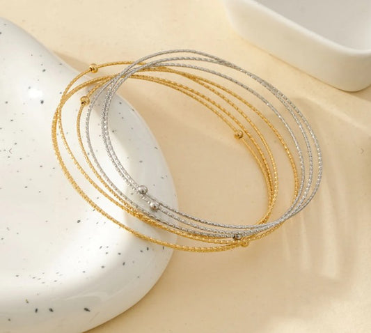 Bracelet Jonc 7 Anneaux Bicolore Doré et Argenté