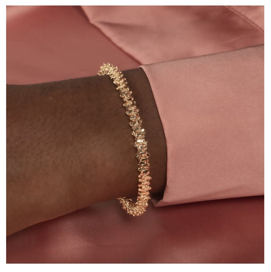 Bracelet Jonc Boules et Plaques Doré Porté