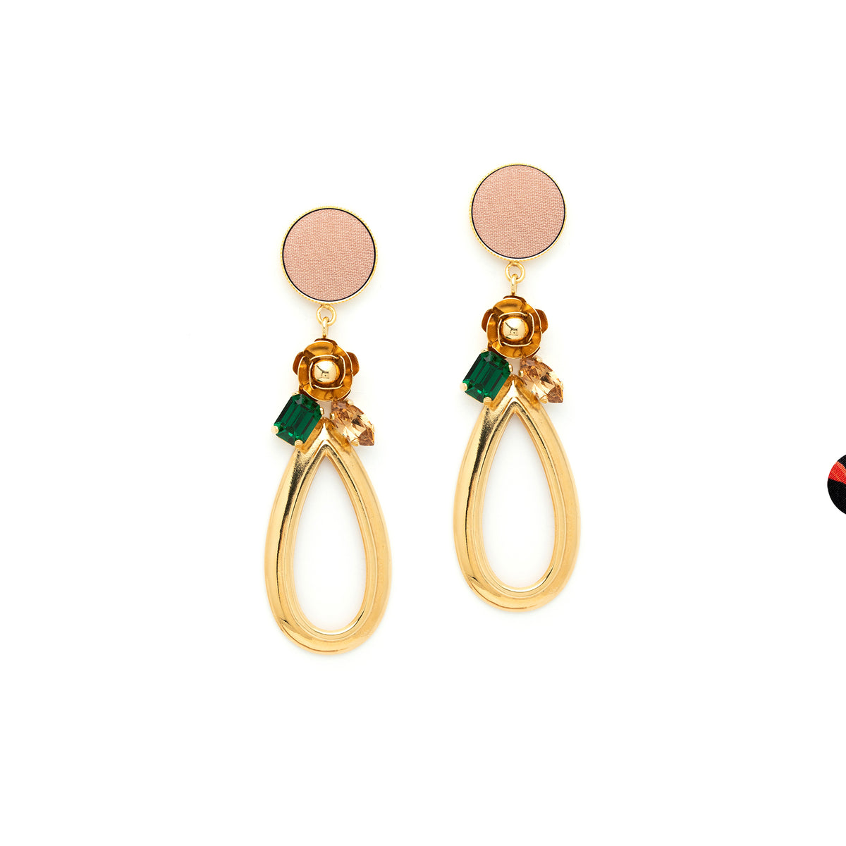 Boucles d'Oreilles Pendantes Bouton, Fleur et Anneau Ovale