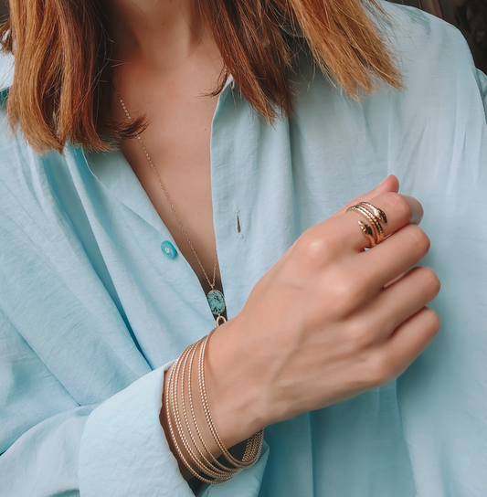 Bracelet Rigide Semainier 7 Anneaux Doré Porté