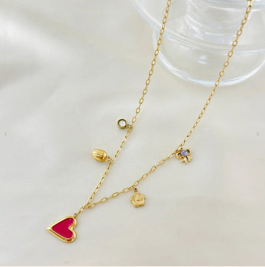 Collier Chaines et Breloques Romantiques Coeur Rouge