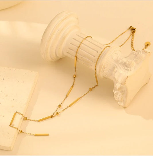 Collier Cravate Chaine Barres et Boules Doré