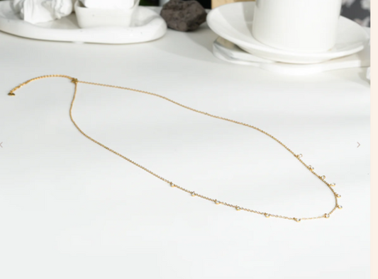 Sautoir Chaine et Strass Blancs Acier Doré