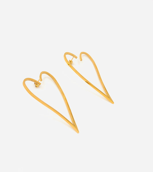 Boucles d'Oreilles Pendantes Coeur Dorées