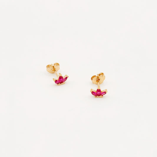 Boucles d'oreilles Puces Fleurs Dorées 3 Pétales Fushia
