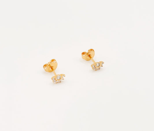 Puces d'Oreilles Plaqué Or Demie Fleurs et Strass BLancs