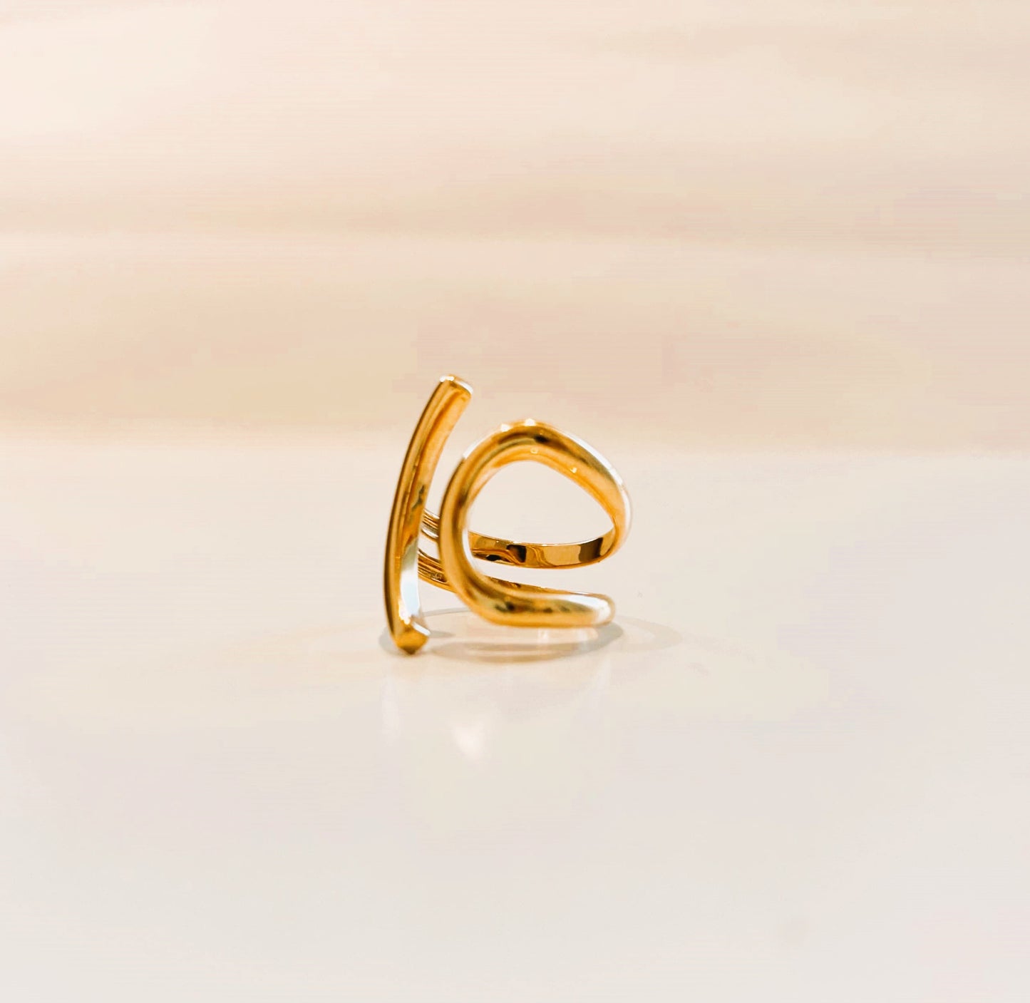 Bague Ouverte Barre Incurvé et Cercle Ajouré Plaqué Or Vu de face