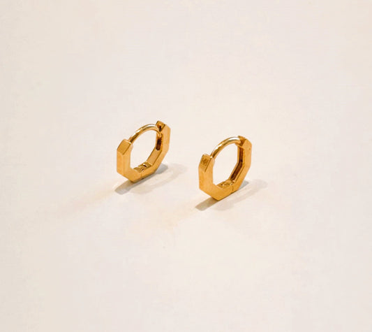 Boucles Petites Créoles Octogonales Plaqué Or vu de profil