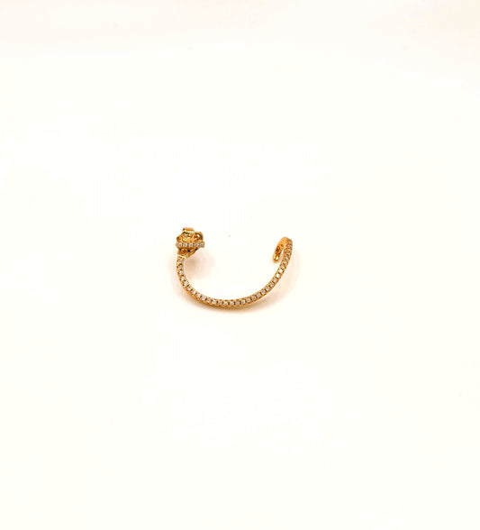 Boucle d'Oreille Arc de Cercle Plaqué Or et Strass Blancs vu de face