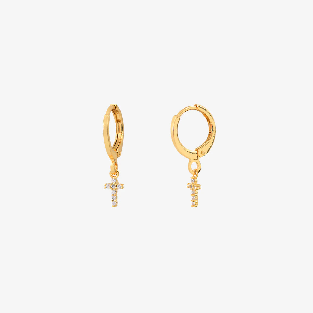 Boucles d'Oreilles Mini Créoles Croix Dorées