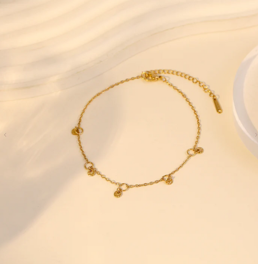 Bracelet de Cheville Chaine et Petits Ronds Doré