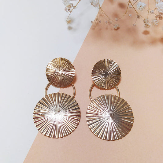 Boucles d'Oreilles Pendantes 2 Ronds Martelés Doré