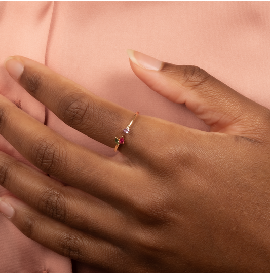 Bague Anneau Plaqué Or et Strass Multicolores Porté