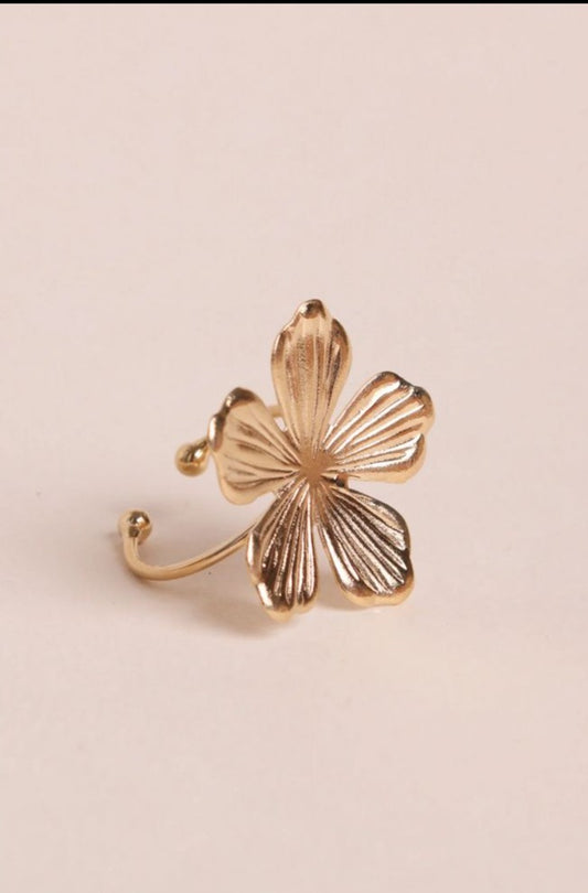 Bague Ajustable Fleurs 5 Pétales Plaqué Or vu de profil