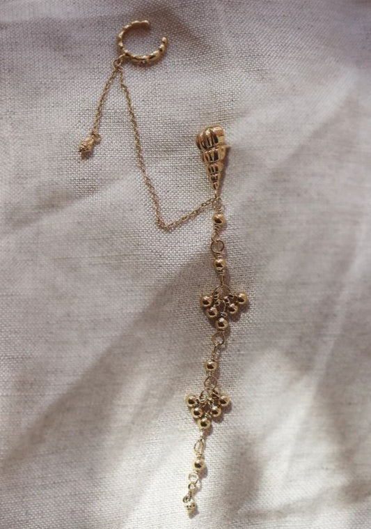 Boucle d'Oreille Chaîne Earcuff Coquillages Dorée
