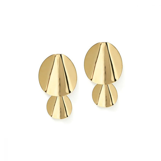 Boucles d'Oreilles Pendantes 2 Plateaux Frappés Dorées