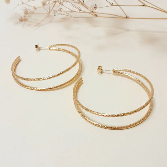 Boucles d'Oreilles Créoles Ouvertes 2 Anneaux Dorées