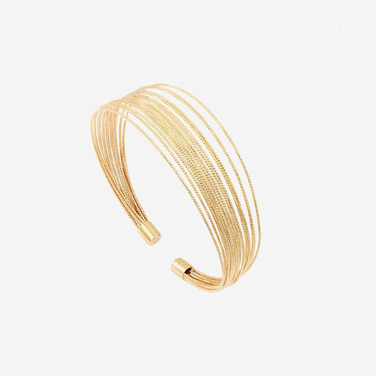 Bracelet Jonc Ouvert Multi-Rangs Fils Diamantés Plaqué Or