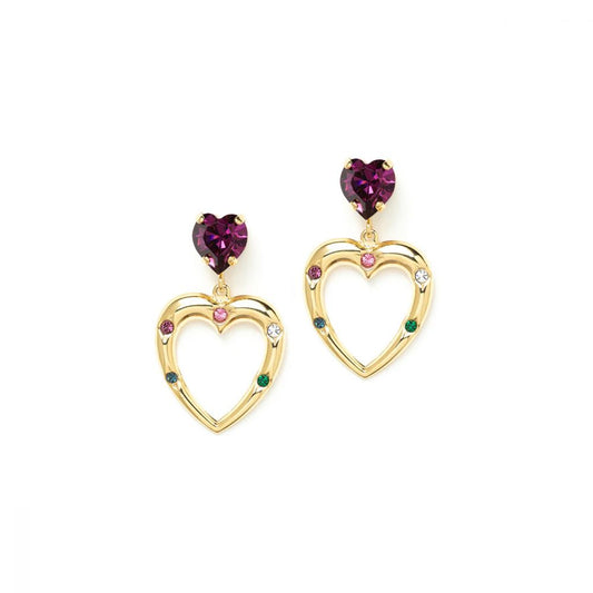 Boucles d'Oreilles Cristal Swarovski Violet et Coeur Ajouré