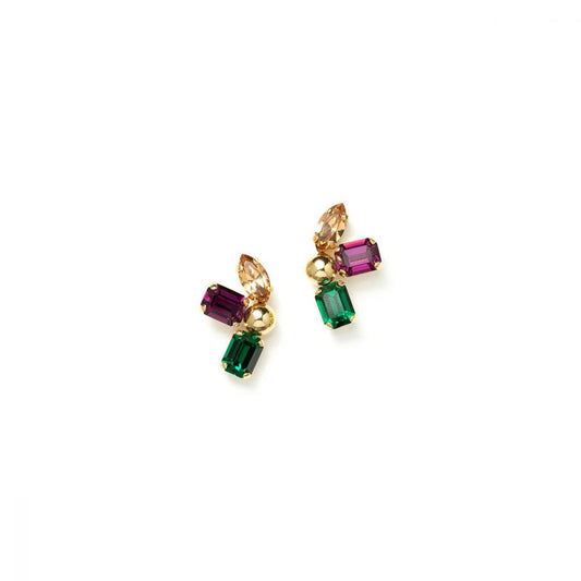 Boucles d'Oreilles Demie Fleur 3 Pétales Cristaux Swarovski