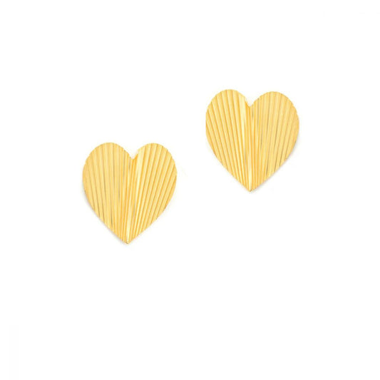 Boucles d'Oreilles Grand Coeur Strié Doré