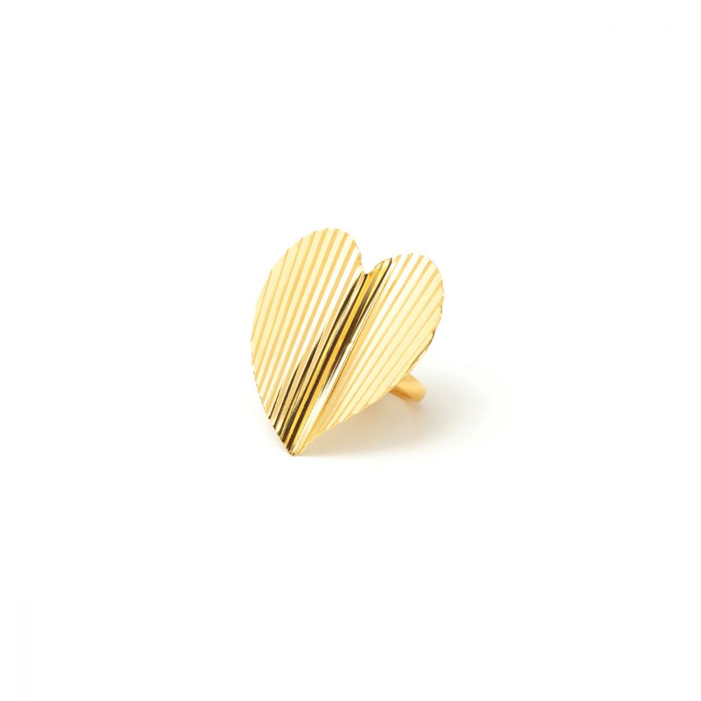 Bague Grand Coeur Strié Doré