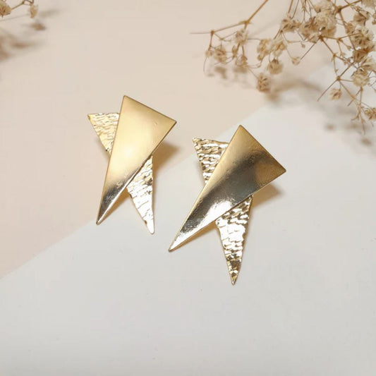 Boucles 2 Triangles Lisses et Martelés Dorées