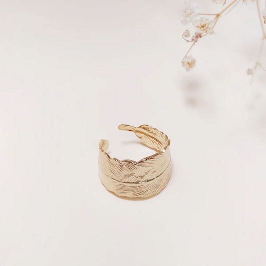 Bague Ajustable Doré Plume Martelée