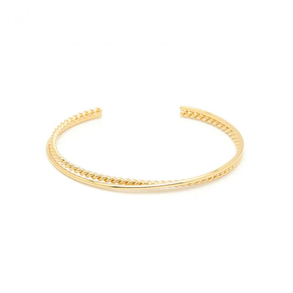Bracelet Jonc 2 Anneaux Entrelacés Lisse et Torsadé Doré