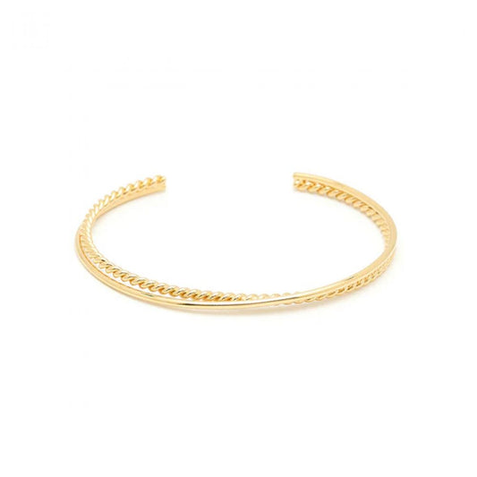 Bracelet Jonc 2 Anneaux Entrelacés Lisse et Torsadé Doré