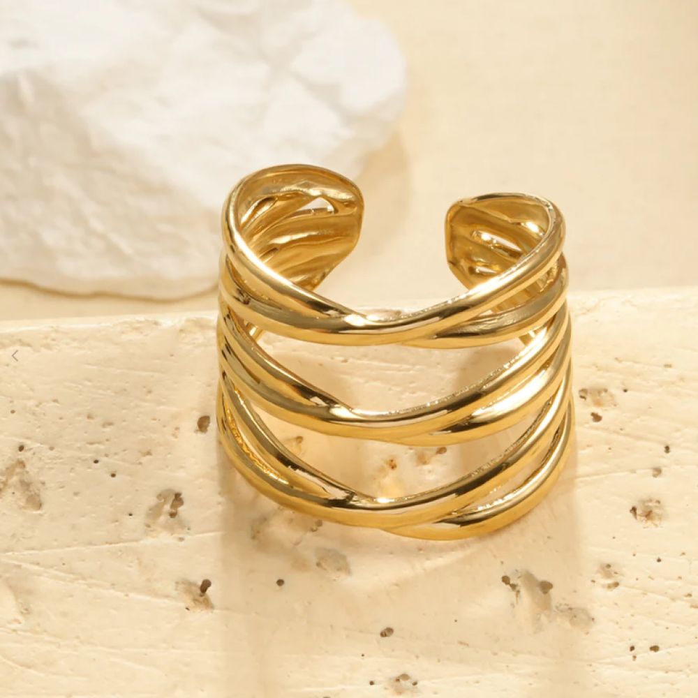 Bague Ajustable Multilignes Dorées