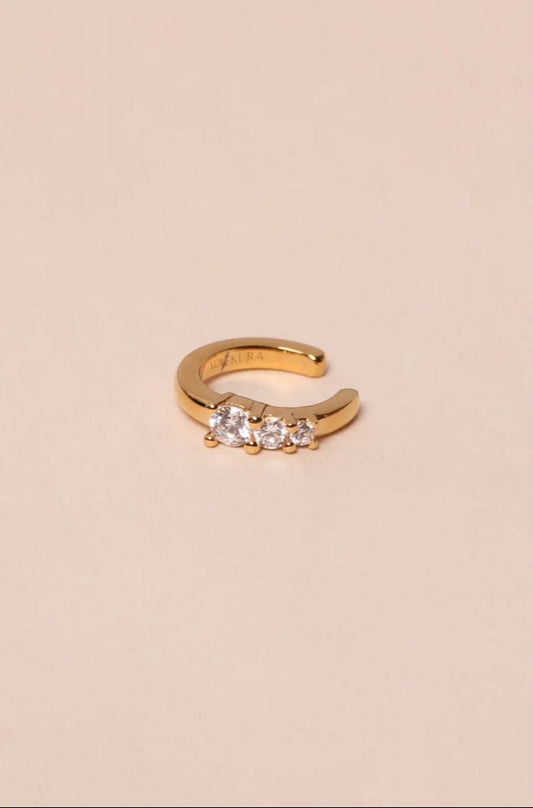 Bague d'Oreilles Earcuff Dorée et 3 Zircons Blancs