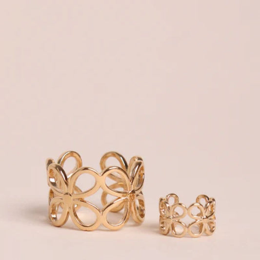 Bague Ajustable Couronne de Fleurs Dorée