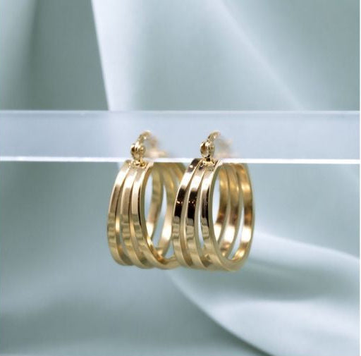 Boucles Créoles Triples Anneaux - Plaqué Or
