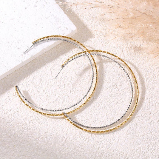 Boucles d'Oreilles Créoles Bicolore Argenté et Doré