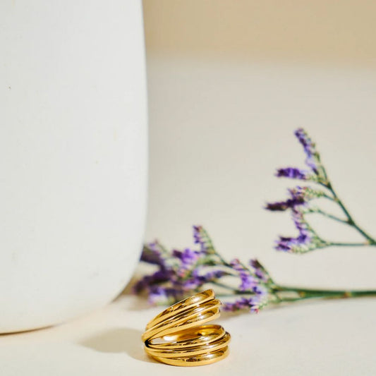 Bague Double Rangs et Multiignes Dorée