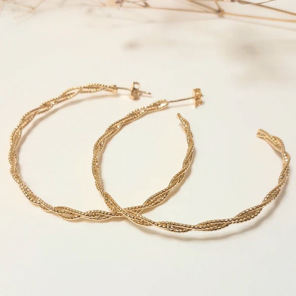 Boucles d'Oreilles Grandes Créoles Torsadés Dorées