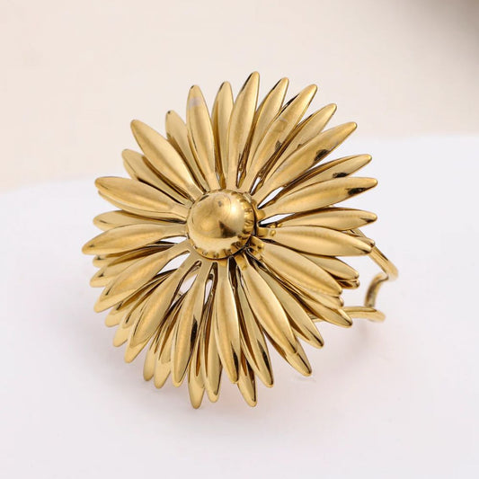 Bague Ajustable 2 Marguerites Doré
