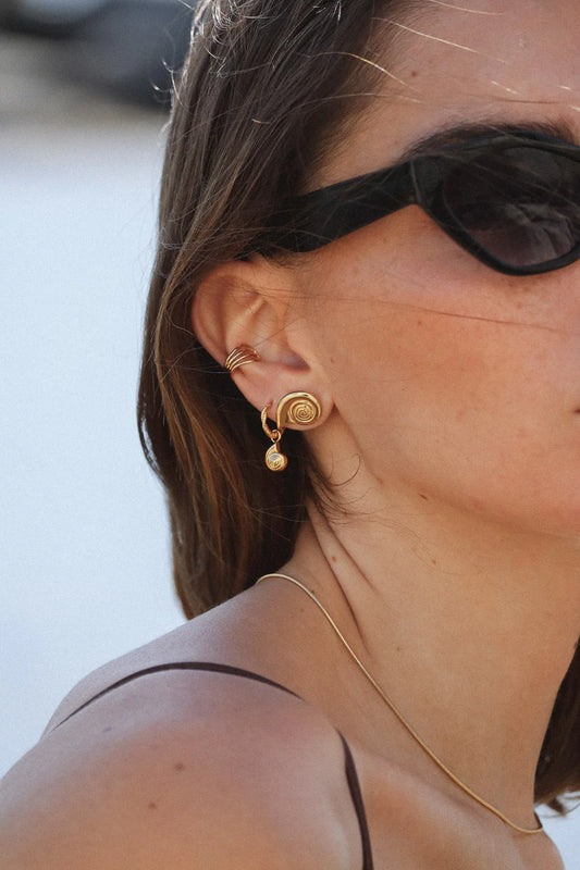 Puces d'Oreilles Dorées Forme Coquillage Porté