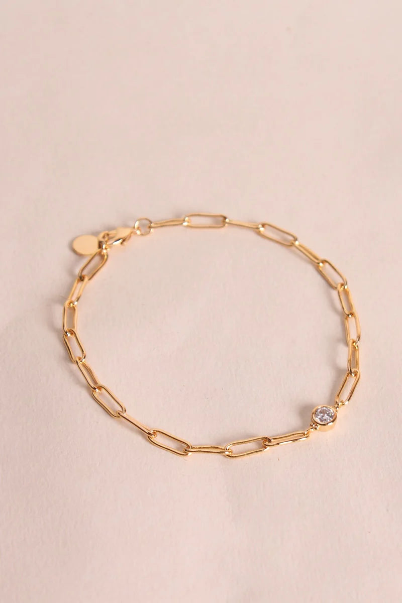 Bracelet Maille Epingle Plaqué Or et Zircon Blanc